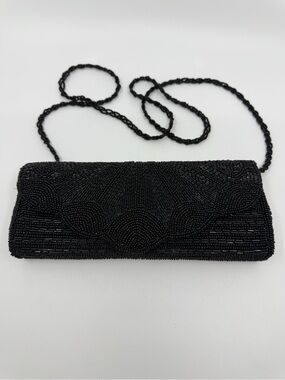 Bijoux Terner Black Beaded Shoulder Clutch with beaded Strap